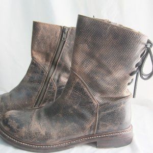 Brown Leather Bed Stu Combat Biker Boots Sz 8.5
